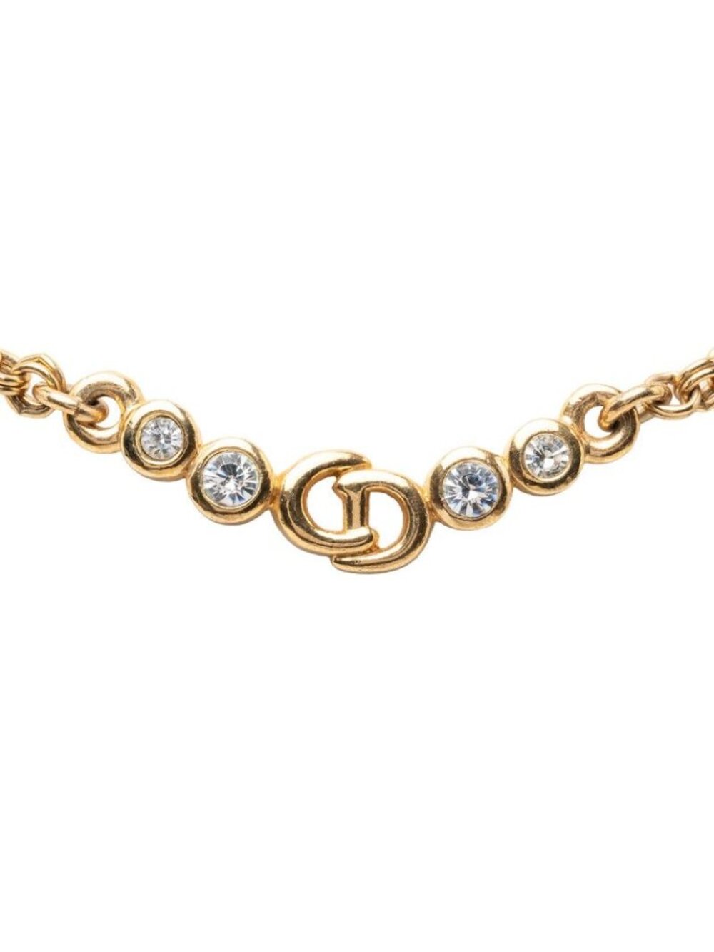 Dior CD Logo Necklace Gold Plated Rhinestone
